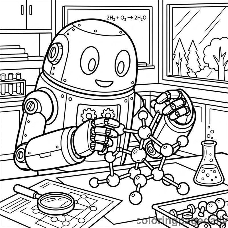 Robot Assembling Molecular Model - Colored reference example