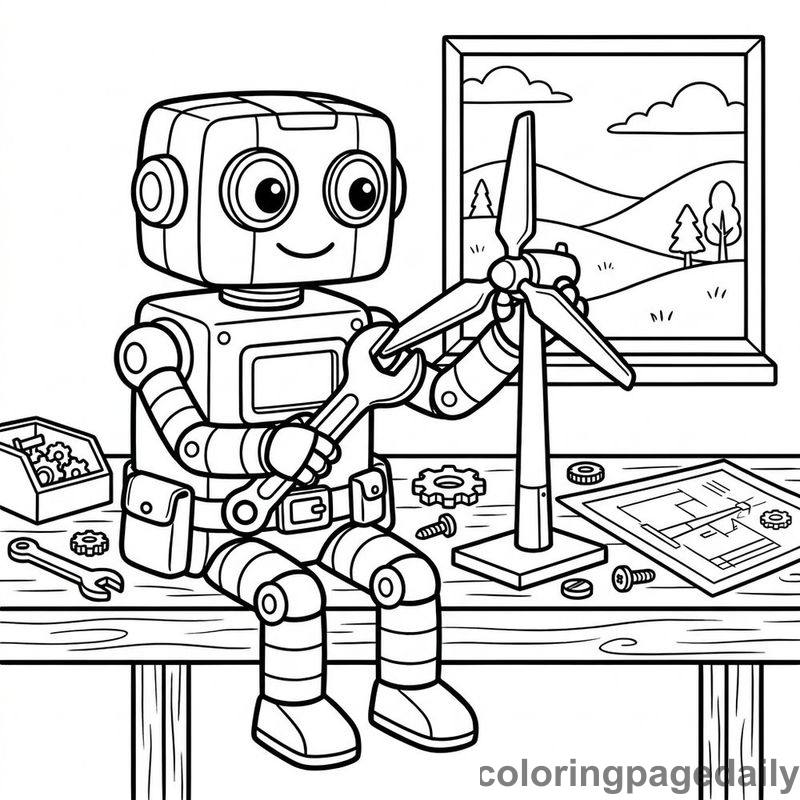 Robot Assembling Wind Turbine - Colored reference example