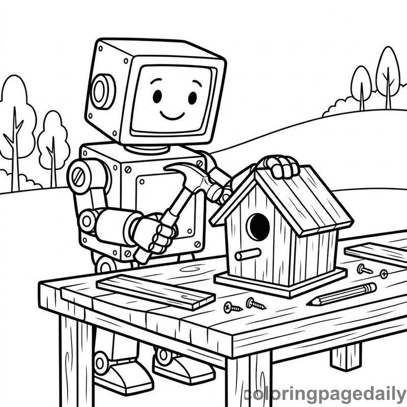 Robot Building A Birdhouse - Colored reference example