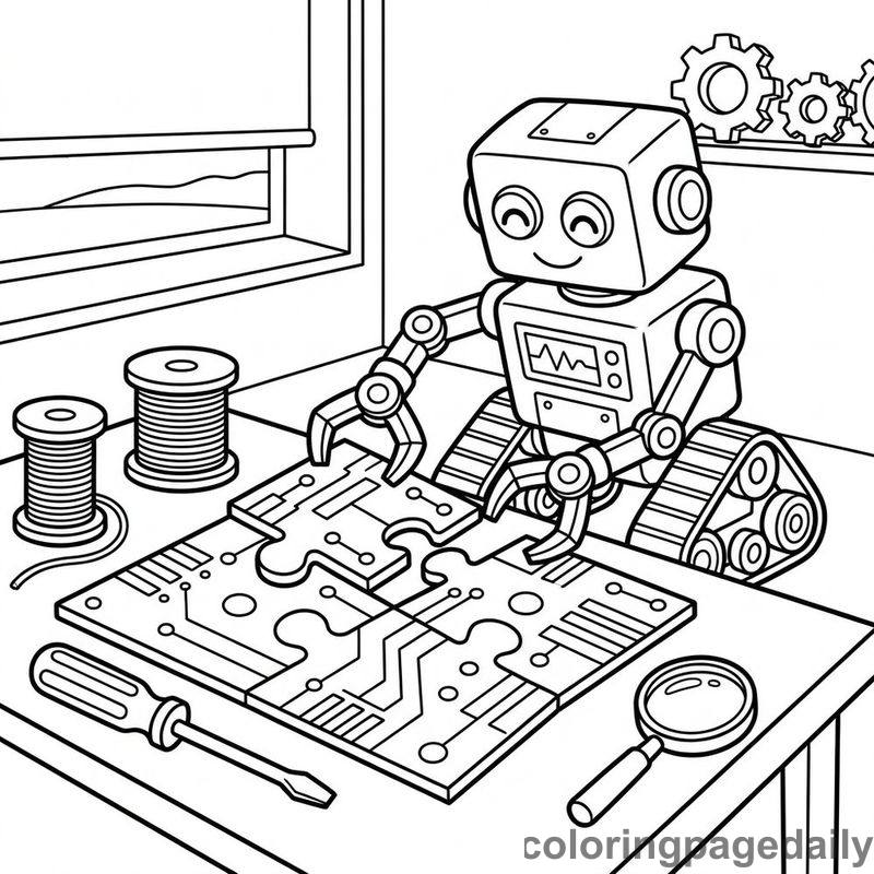Robot Building Circuit Board - Colored reference example