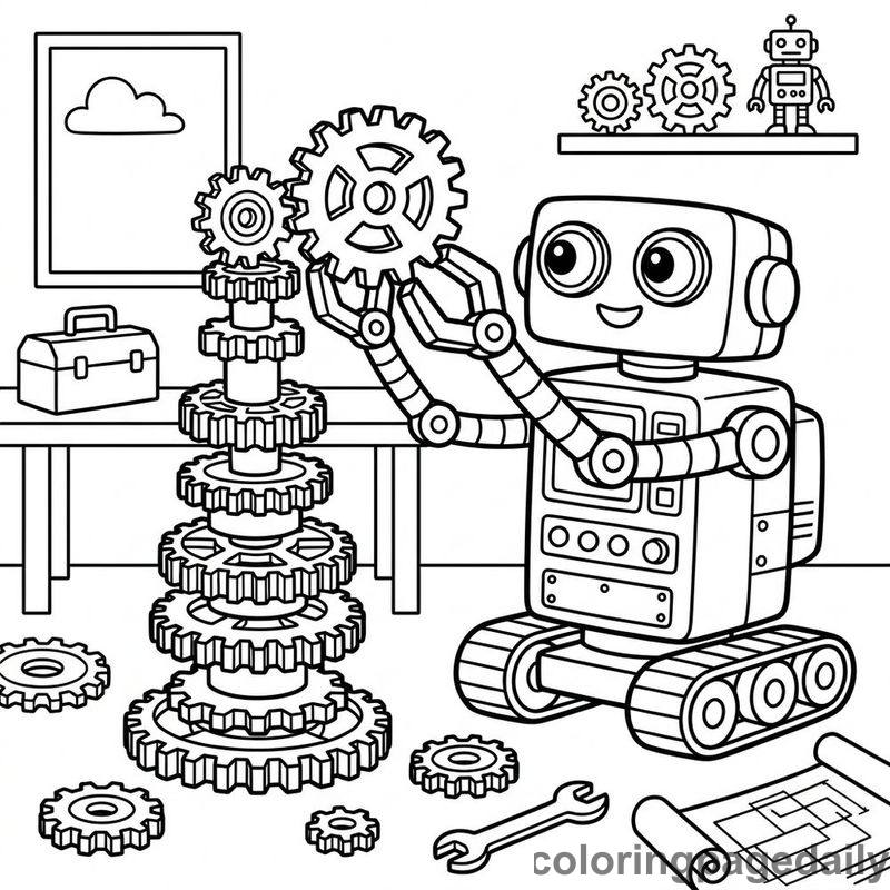 Robot Building Gear Tower - Colored reference example