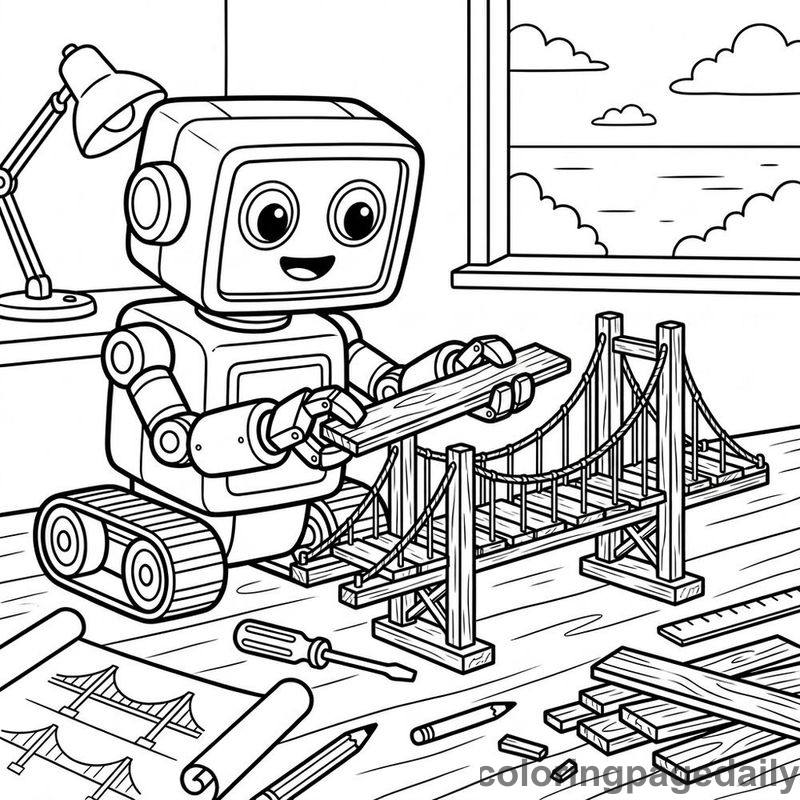 Robot Building Wooden Bridge - Colored reference example