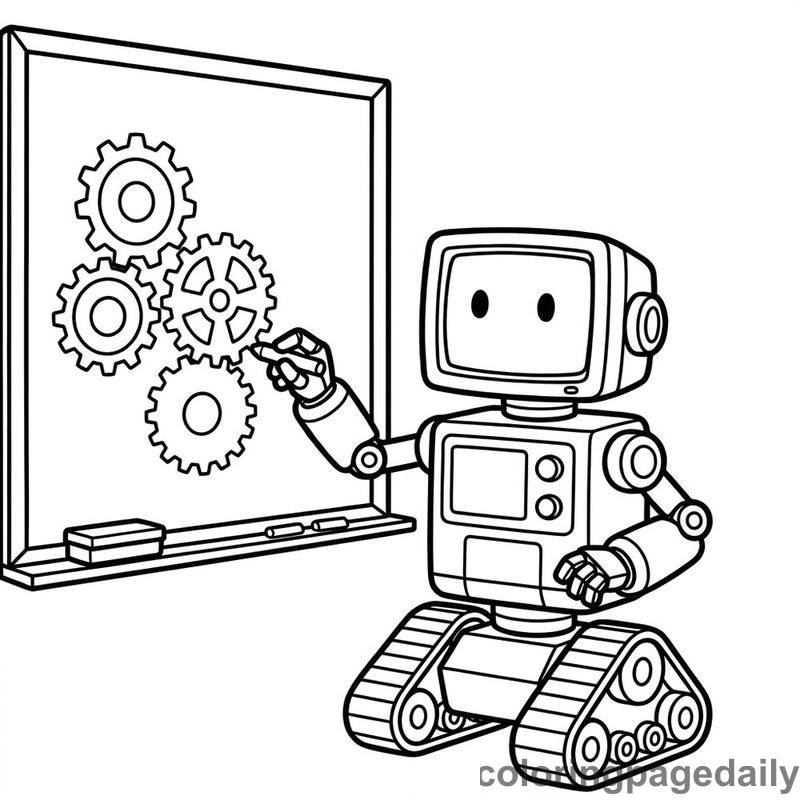 Robot Drawing Gear Diagram - Daily printable coloring page in Robots and STEM category