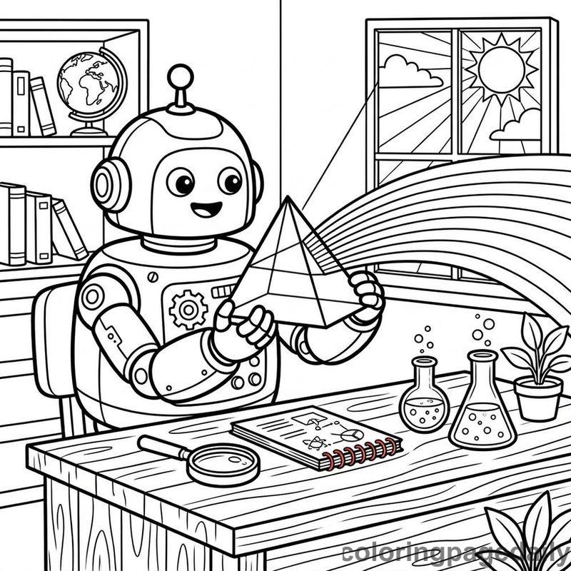 Robot Experimenting With Prism - Daily printable coloring page in Robots and STEM category