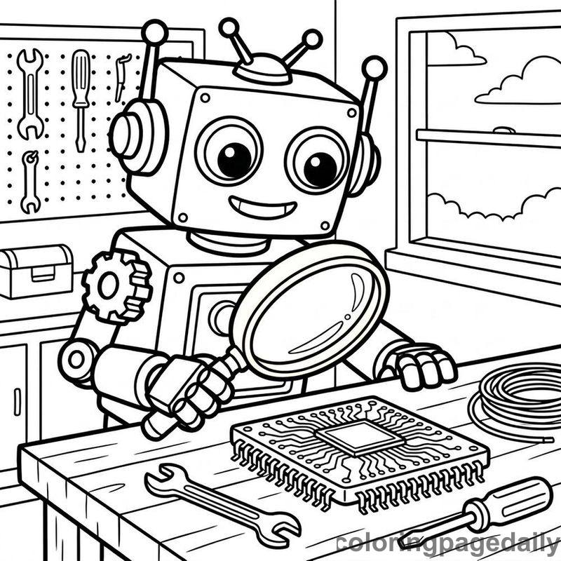 Robot Inspecting A Microchip - Colored reference example