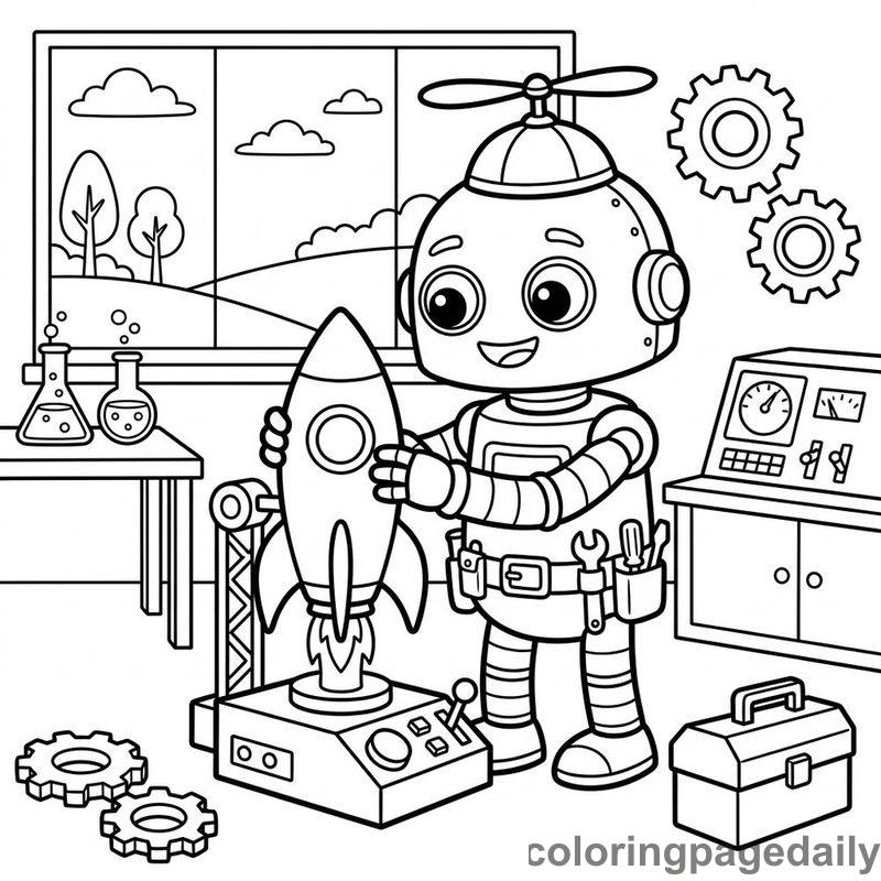 Robot Launching Toy Rocket - Colored reference example