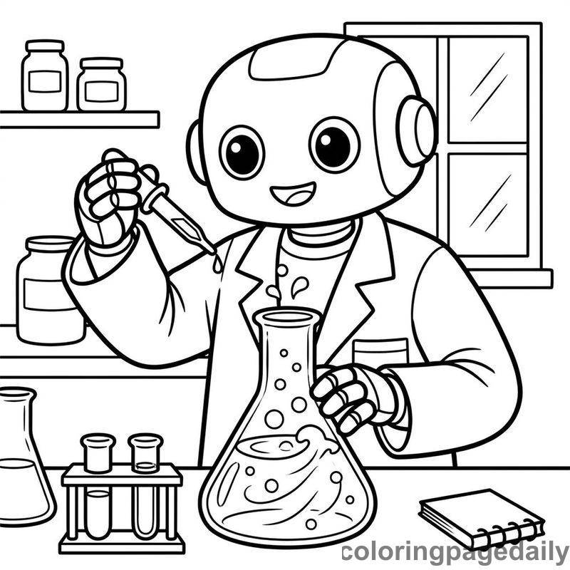 Robot Mixing Chemistry Flask - Colored reference example