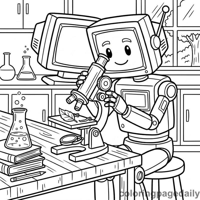 Robot Operating A Microscope - Colored reference example