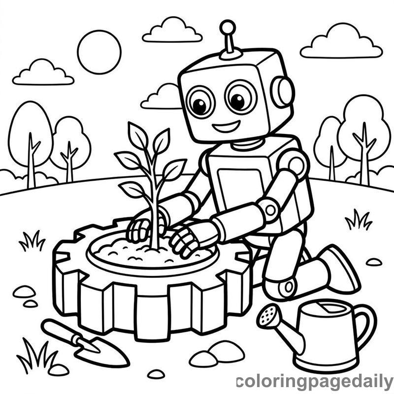 Robot Planting A Tree - Colored reference example