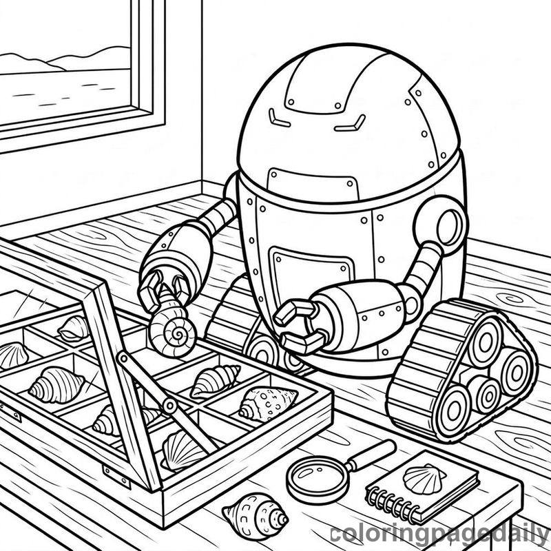 Robot Sorting Ocean Seashells - Daily printable coloring page in Robots and STEM category