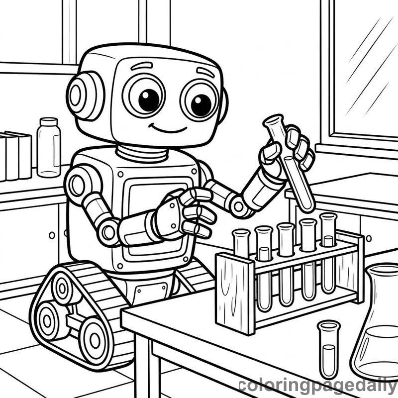 Robot Sorting Test Tubes - Daily printable coloring page in Robots and STEM category