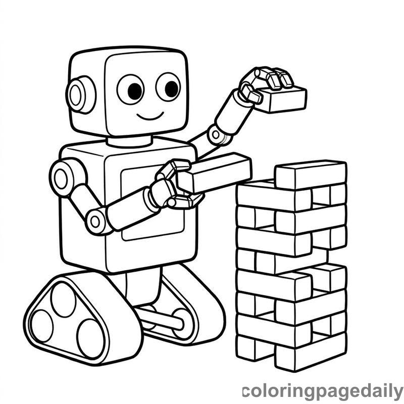 Robot Stacking Wooden Blocks - Daily printable coloring page in Robots and STEM category