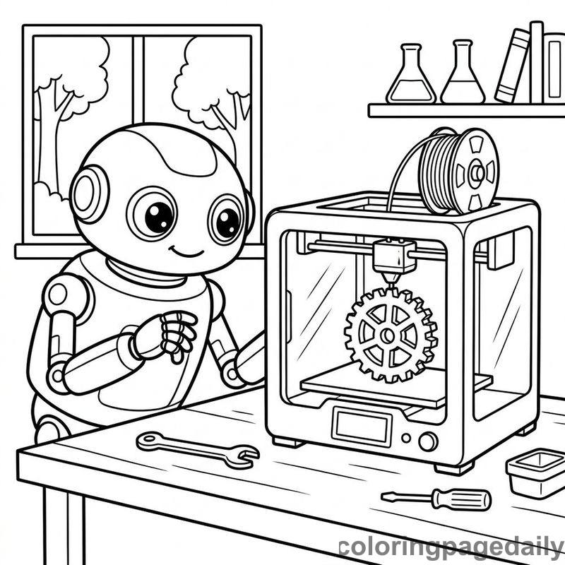 Robot Watching 3D Printer - Colored reference example