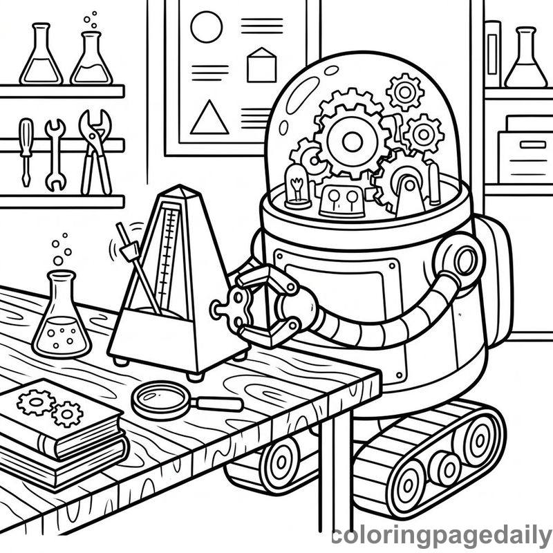 Robot Winding Vintage Metronome - Daily printable coloring page in Robots and STEM category