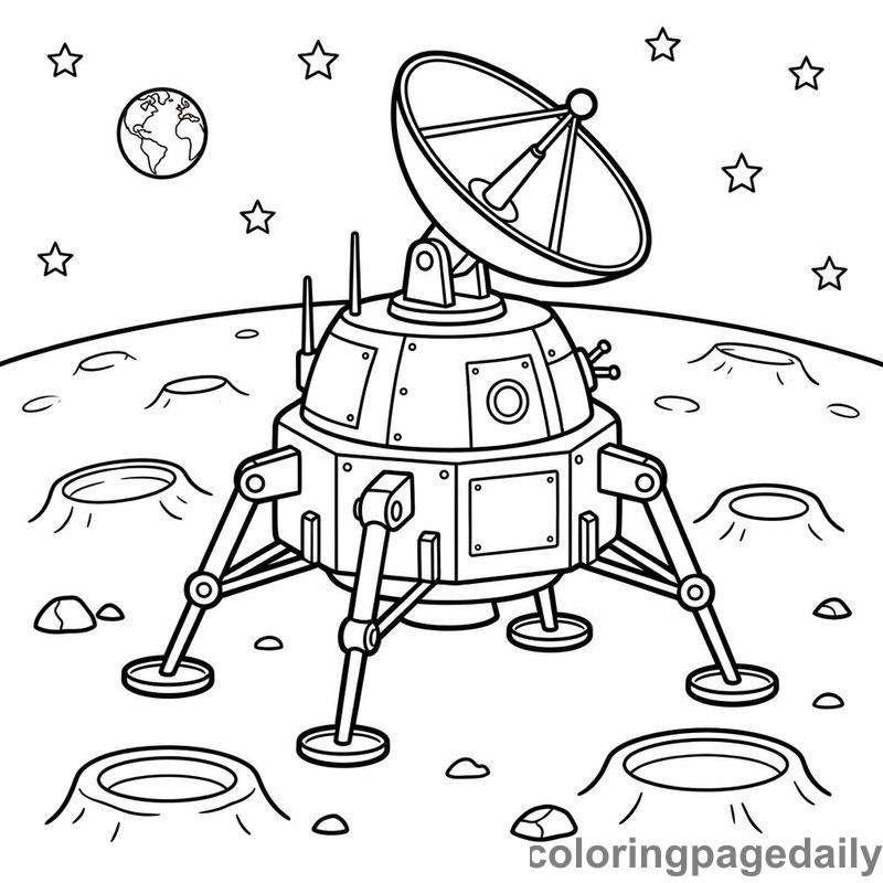 Robotic Lunar Lander Spacecraft - Daily printable coloring page in Space category