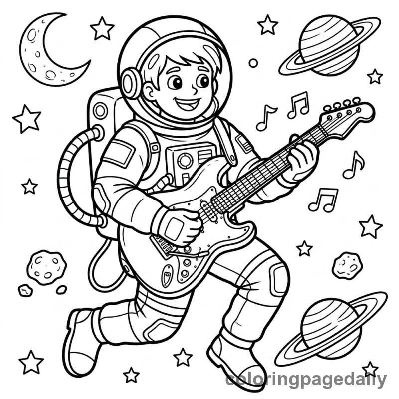 Rock Star Astronaut - Daily printable coloring page in Space category