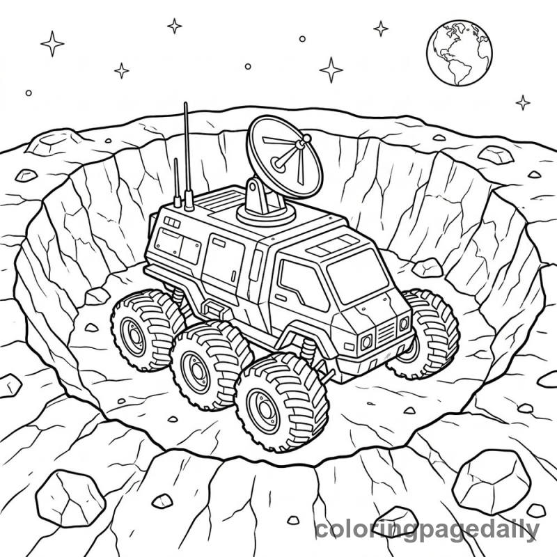 Rover In Lunar Crater - Daily printable coloring page in Space category