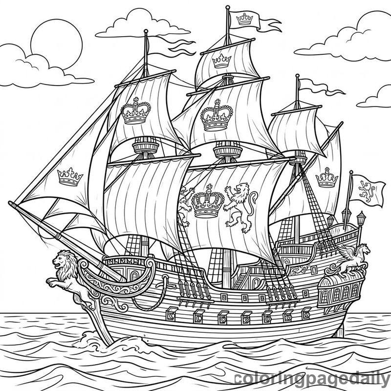 The Sunny Voyage of the Solar Queen - story illustration coloring page