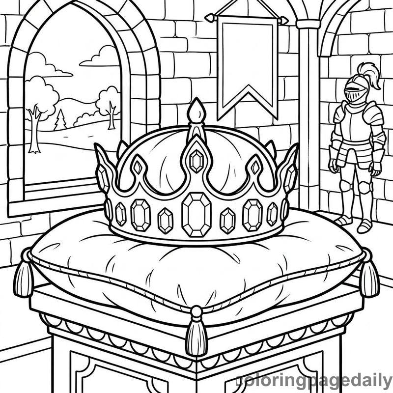 Royal Crown On Velvet Pillow - Daily printable coloring page in Fairy Tales category