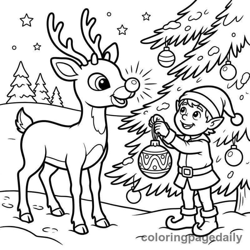 Rudolph Lights the Way - Daily printable coloring page in Christmas category