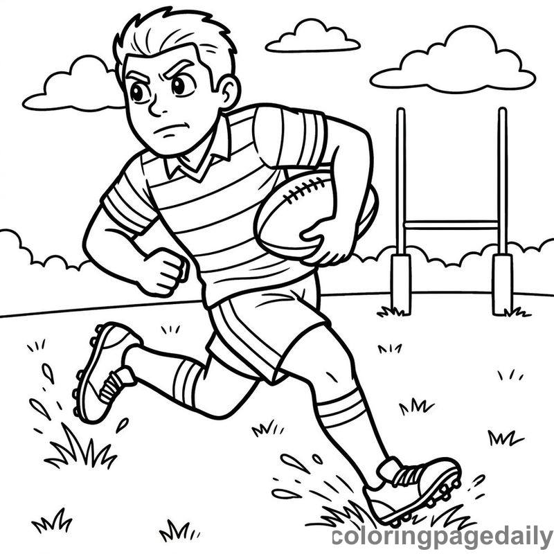 Rugby Player Sprinting Fast - Daily printable coloring page in Sports category