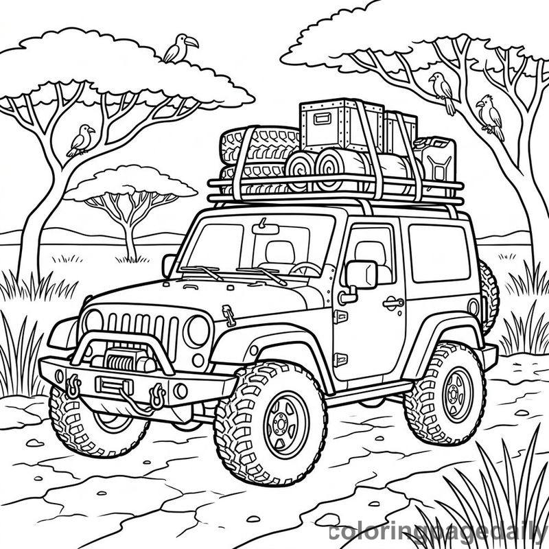 Rugged Safari Jeep Parked - Daily printable coloring page in Vehicle category