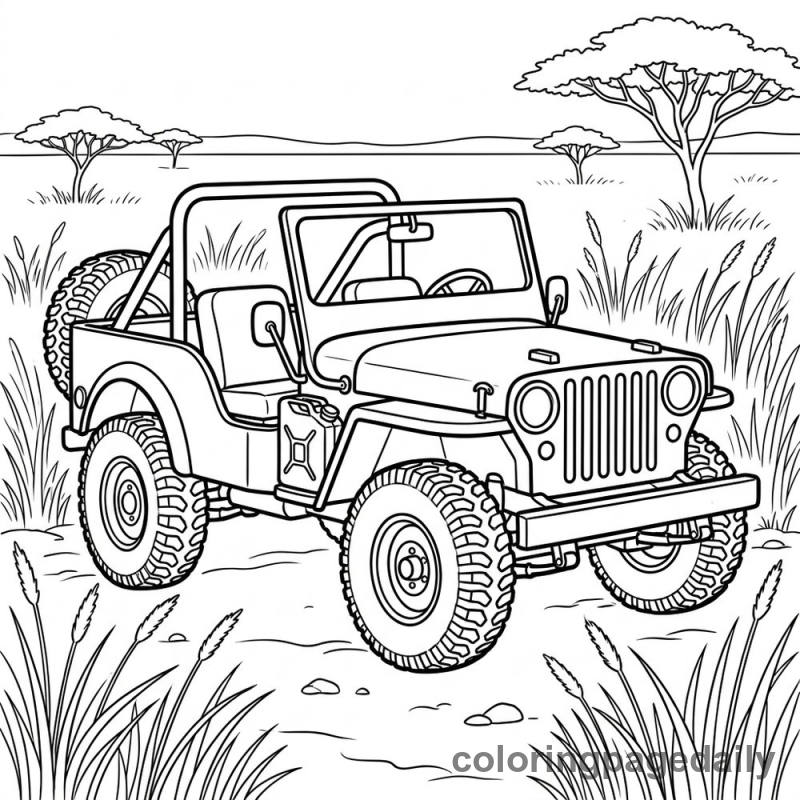 Safari Jeep Adventure - Daily printable coloring page in Vehicle category