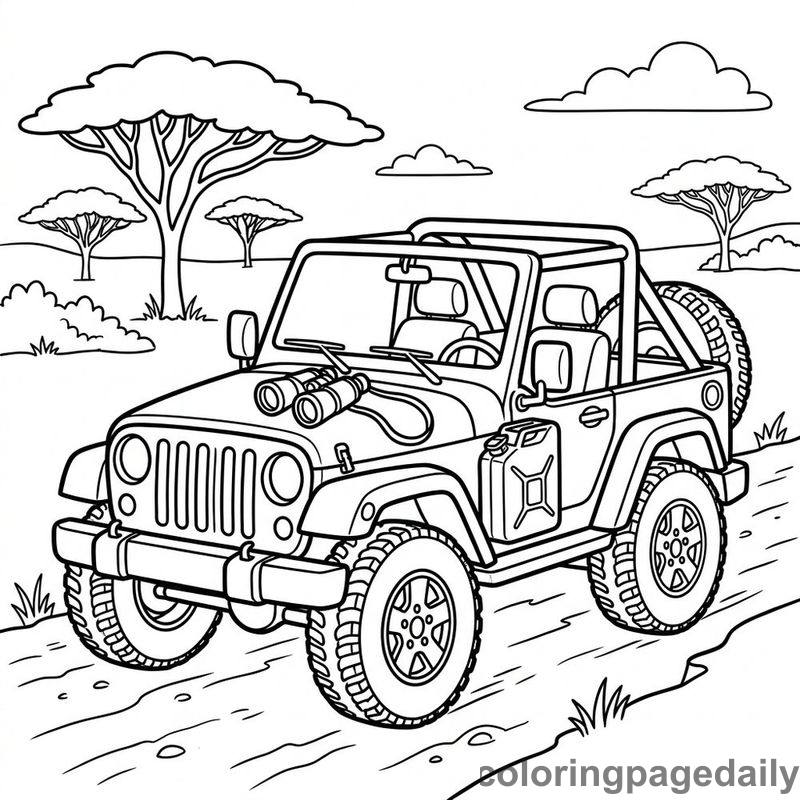 Safari Jeep Adventure - Daily printable coloring page in Vehicle category