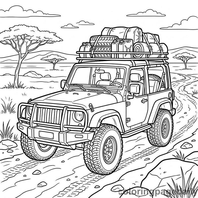 Safari Jeep Adventure - Daily printable coloring page in Vehicle category
