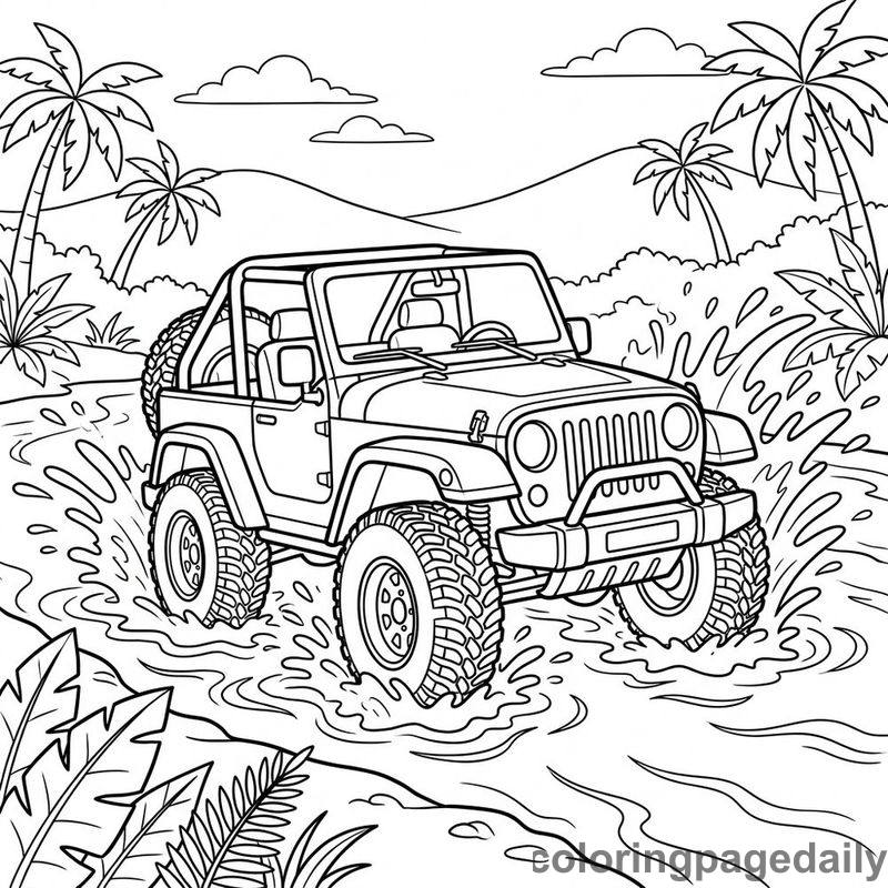 Safari Jeep Splashing River - Colored reference example
