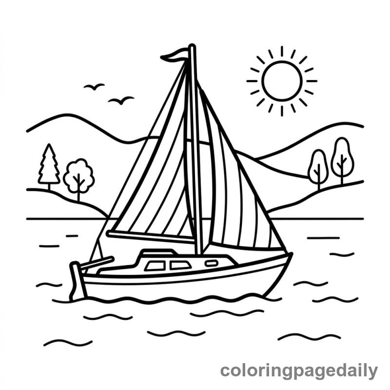 Sailboat on the Lake - Daily printable coloring page in Vehicle category