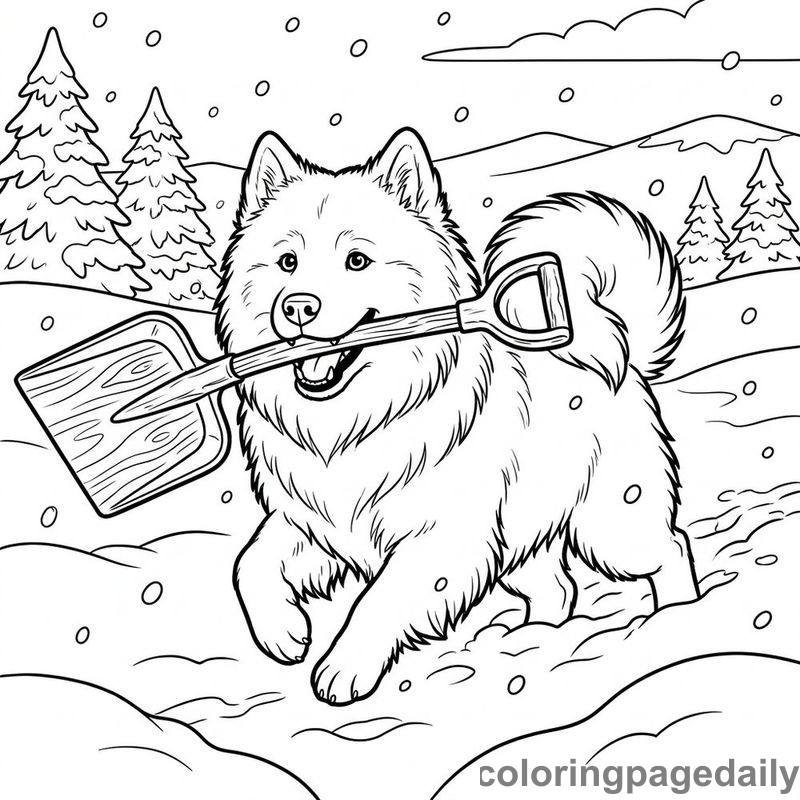 Samoyed Carrying Snow Shovel - Colored reference example
