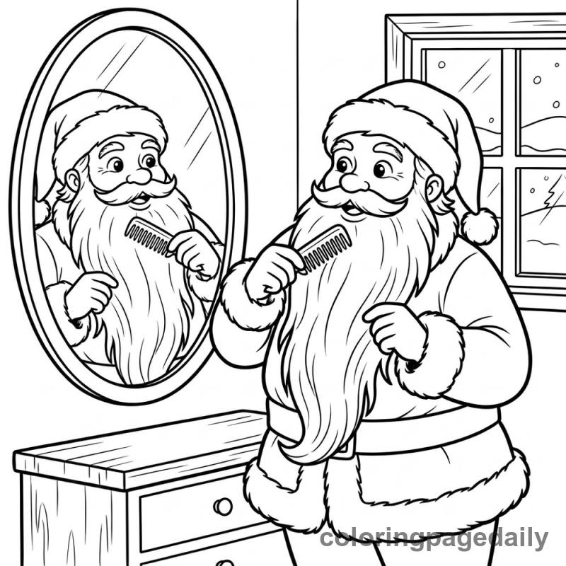 Santa Brushing Beard - Daily printable coloring page in Christmas category