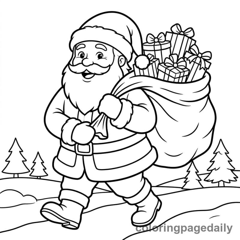 Santa Carrying Toy Sack - Colored reference example
