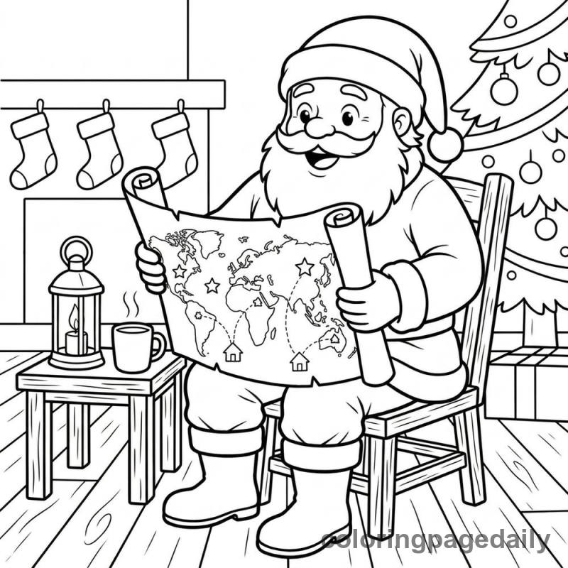 Santa Checking Delivery Map - Colored reference example