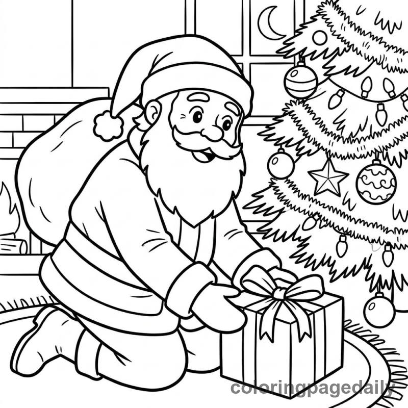 Santa Delivering Presents - Daily printable coloring page in Christmas category