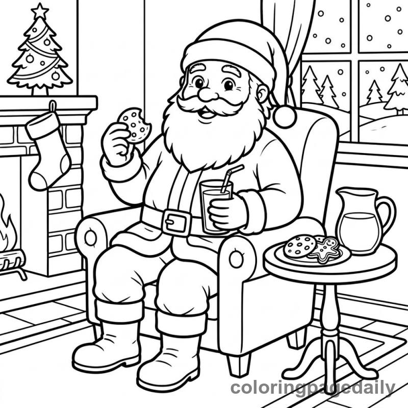 Santa Enjoying Milk and Cookies - Colored reference example