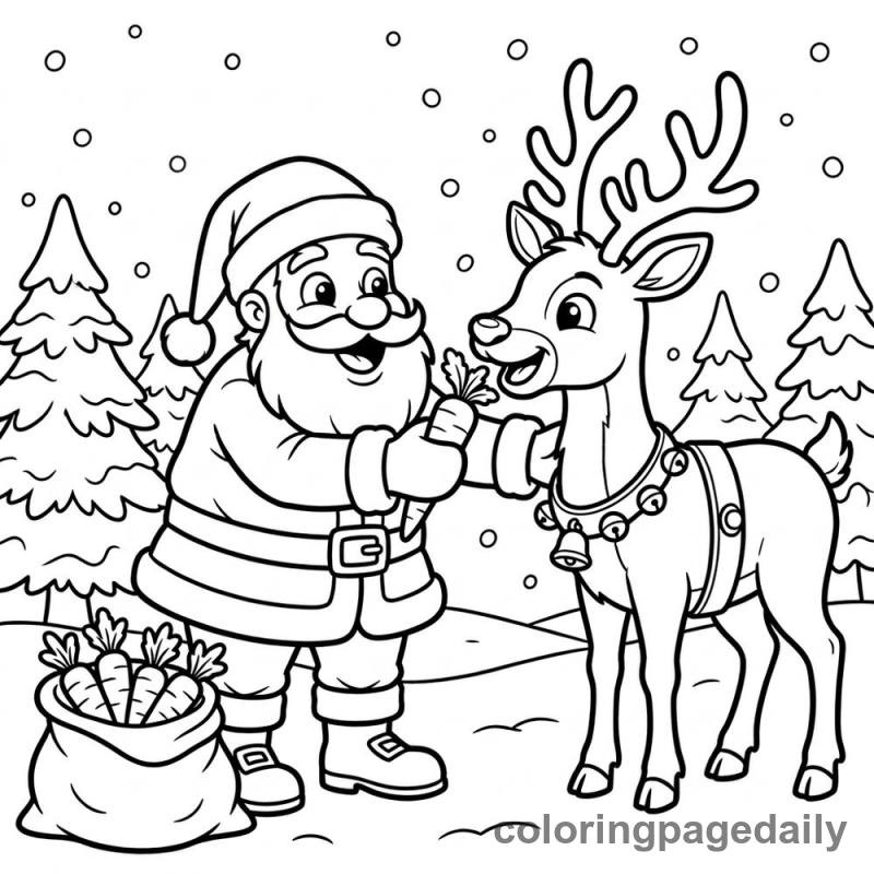 Santa Feeding Reindeer - Daily printable coloring page in Christmas category