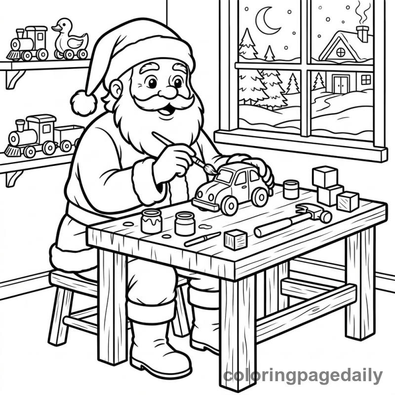 Santa Making Wooden Toys - Daily printable coloring page in Christmas category