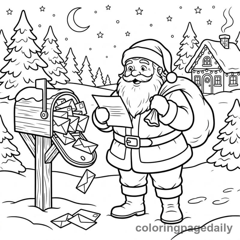 Santa Reading Christmas Letters - Colored reference example