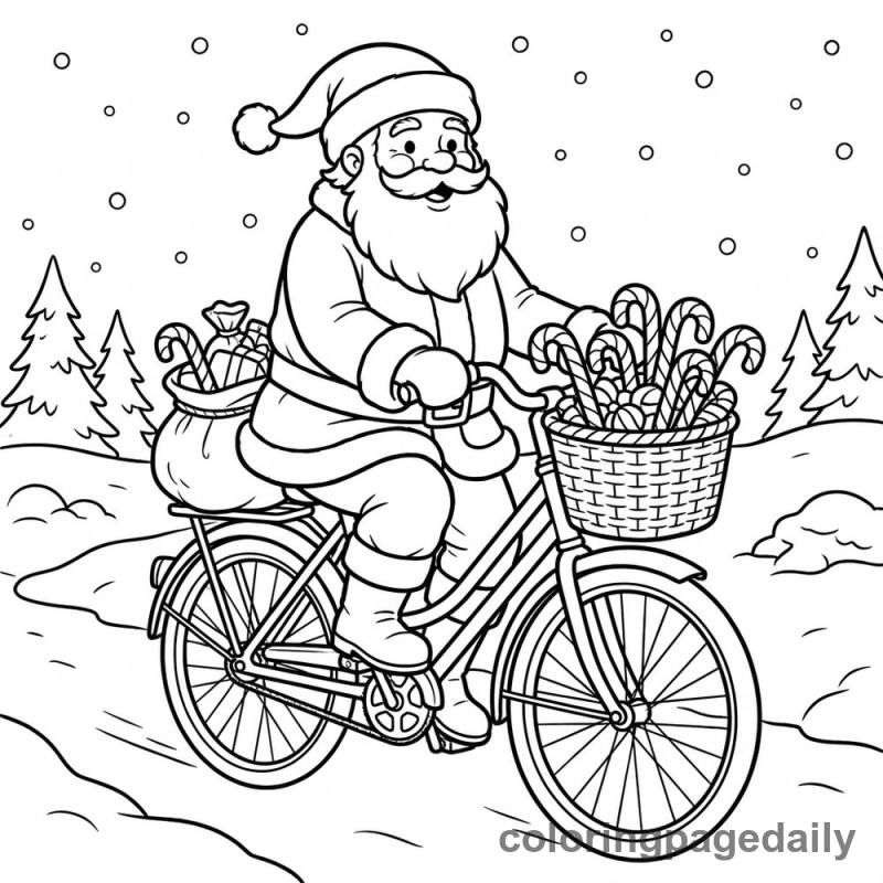 Santa Riding Bicycle - Colored reference example