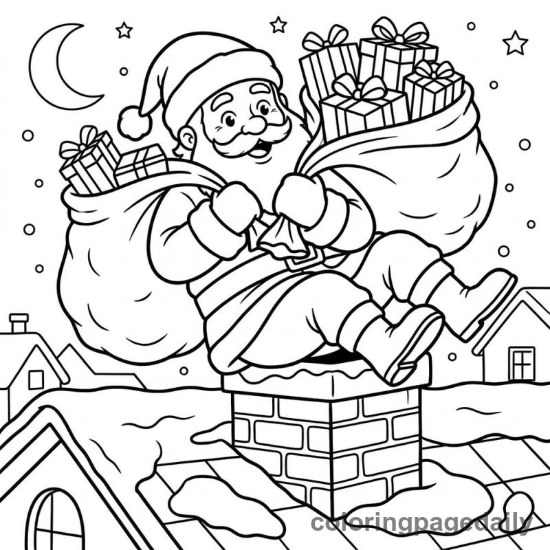 Santa Slides Down the Chimney - Colored reference example