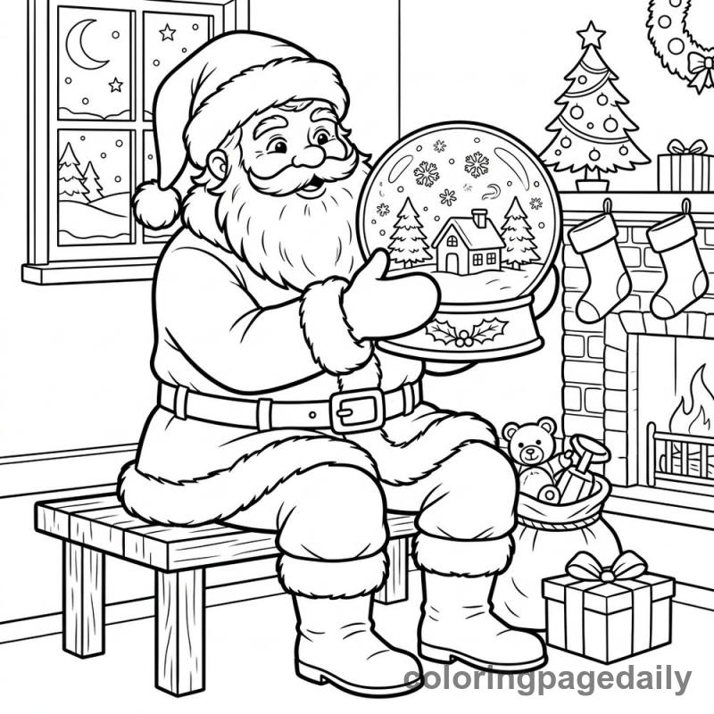 Santa With Snow Globe - Daily printable coloring page in Christmas category