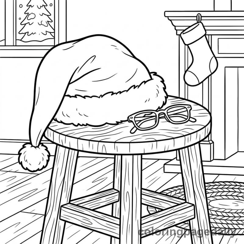 Santa's Hat on Stool - Colored reference example