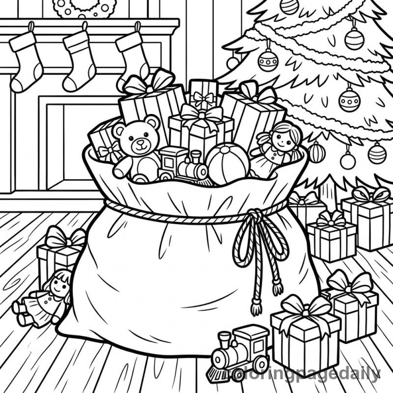 Santa's Overflowing Toy Sack - Daily printable coloring page in Christmas category