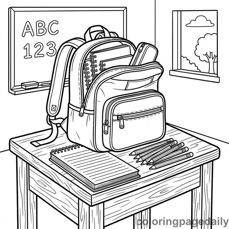 School Backpack And Pencils - Colored reference example