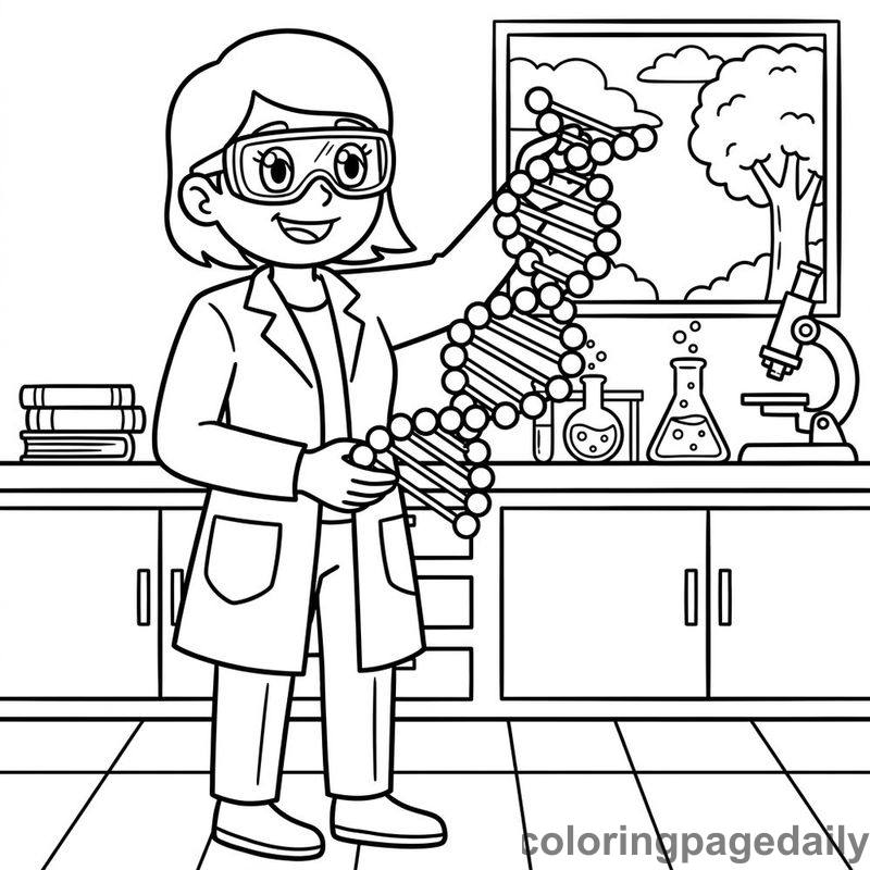Scientist Holding DNA Model - Daily printable coloring page in Professions category