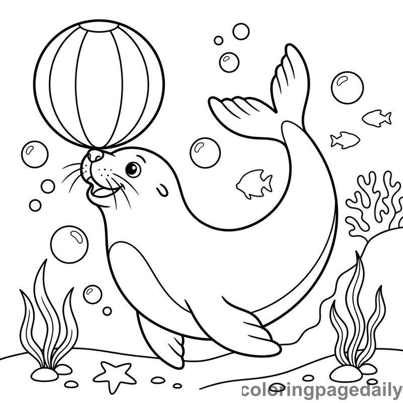 Sea Lion Balancing Beach Ball - Colored reference example