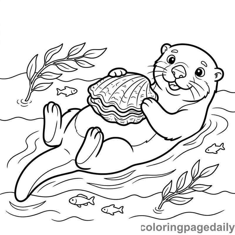 Sea Otter Balancing Clam Shell - Colored reference example