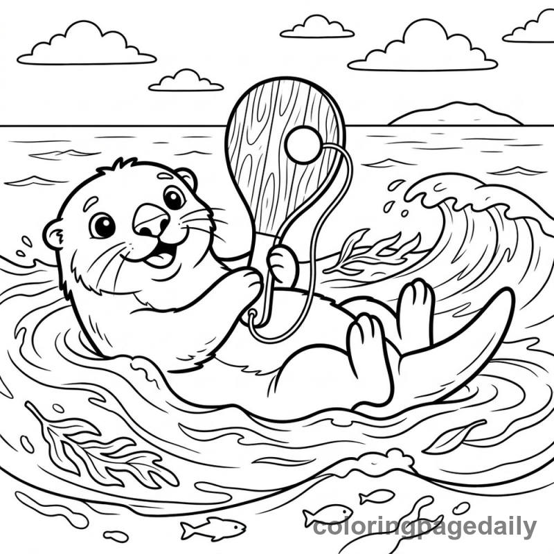 Sea Otter Balancing Paddleball - Daily printable coloring page in Ocean and Underwater Life category